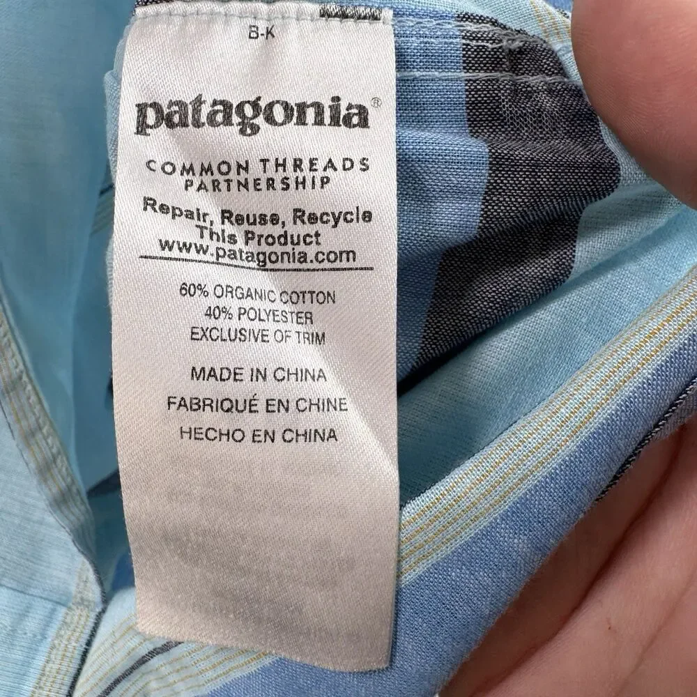 Patagonia Shirt Mens L Blue Striped Short Sleeve Button‎ Up Organic Cotton - Picture 6 of 8